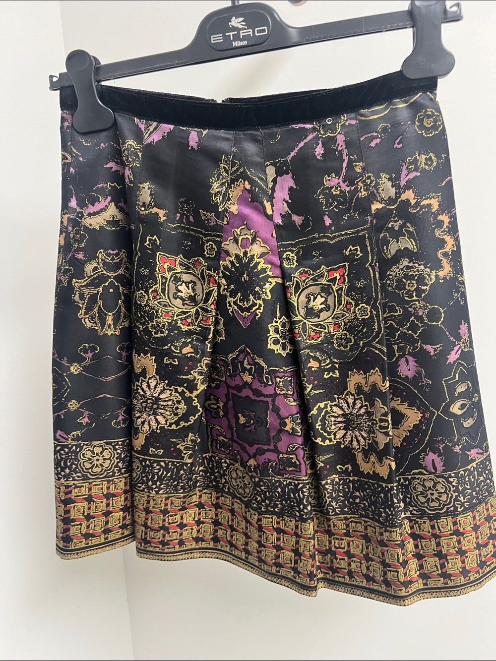Etro Black, Purple & Gold Ornate A-Line Skirt